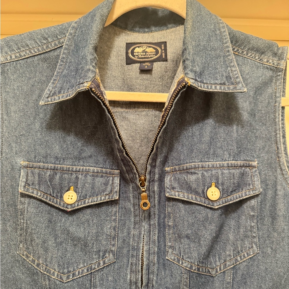 EUC British Khaki Denim Sleeveless Vest Size 4 - Picture 4 of 5
